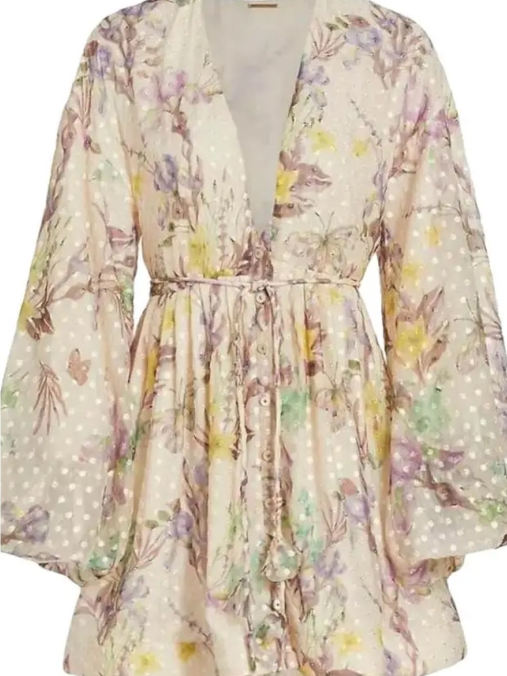 Alexis Behati Cream Multi Floral Deep V Mini Dress